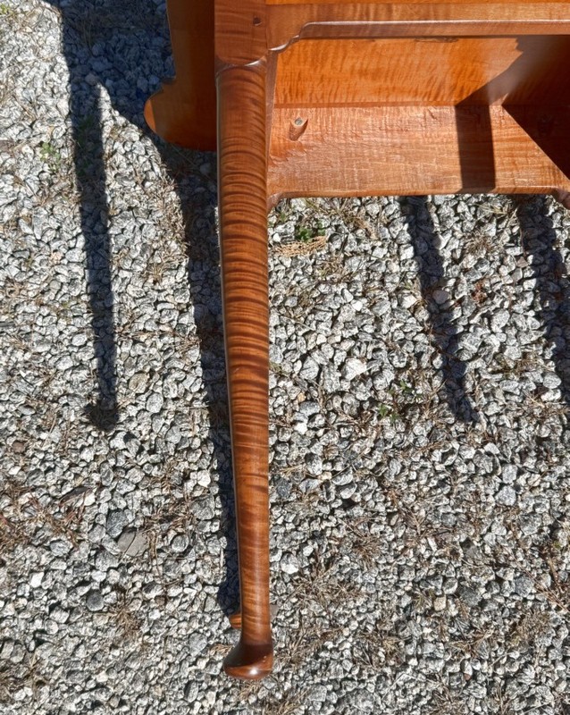 Vintage strong all over tiger maple table hand made by D. T. Guzwiller and Son gallery