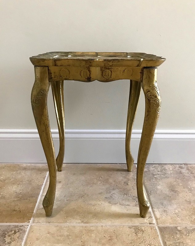 Vintage Italian Florentine Accent Table Gold Gilt Tones & Off White, Ornate gallery