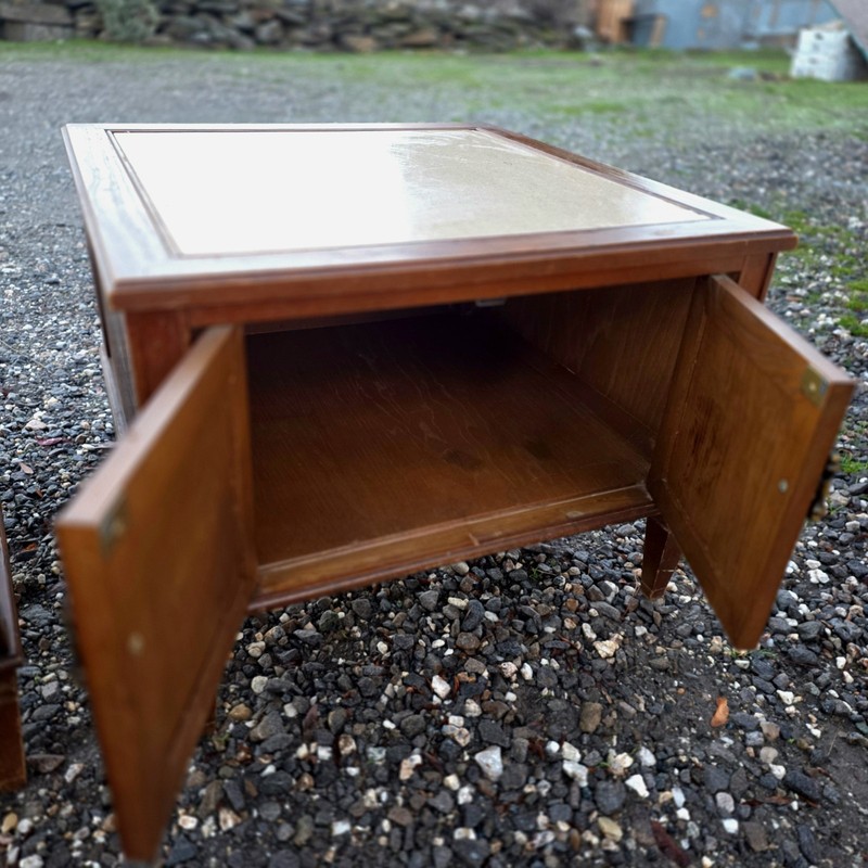 Gorgeous Mid Century Walnut? Set End Tables With Travertine Top VTG HTF Has Flaw gallery