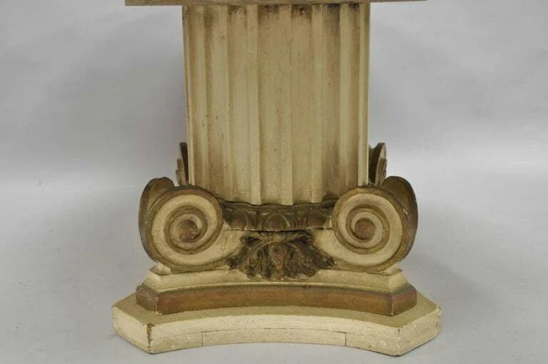 French Empire Round Marble Top Corinthian Column Wood Pedestal Base Coffee Table gallery