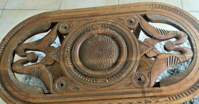 32" Antique RARE Wood Carved Coffee Table Walnut Oak gallery