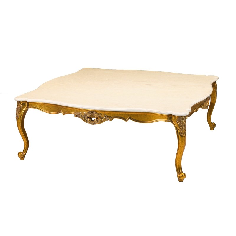French Square large Mahogany with gold leaf solid Cream Marble Top