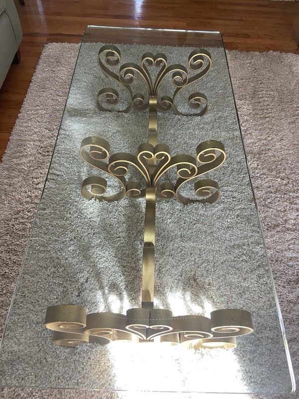 Vintage Iron Scroll Base With Glass Top Coffee Table. PICK UP ONLY gallery