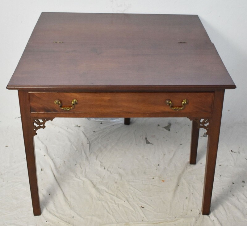 George II Mid-18th Century Mahogany Chinese Chippendale Game Table Flip Top gallery