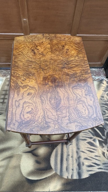 A+ Baker Furniture Co Vintage Gate Leg Drop Leaf Side Table Burled Walnut Wood gallery