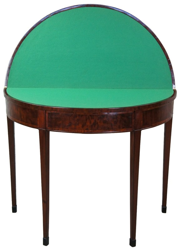 Antique Hepplewhite Plum Pudding Mahogany Demilune Console Game Table Federal