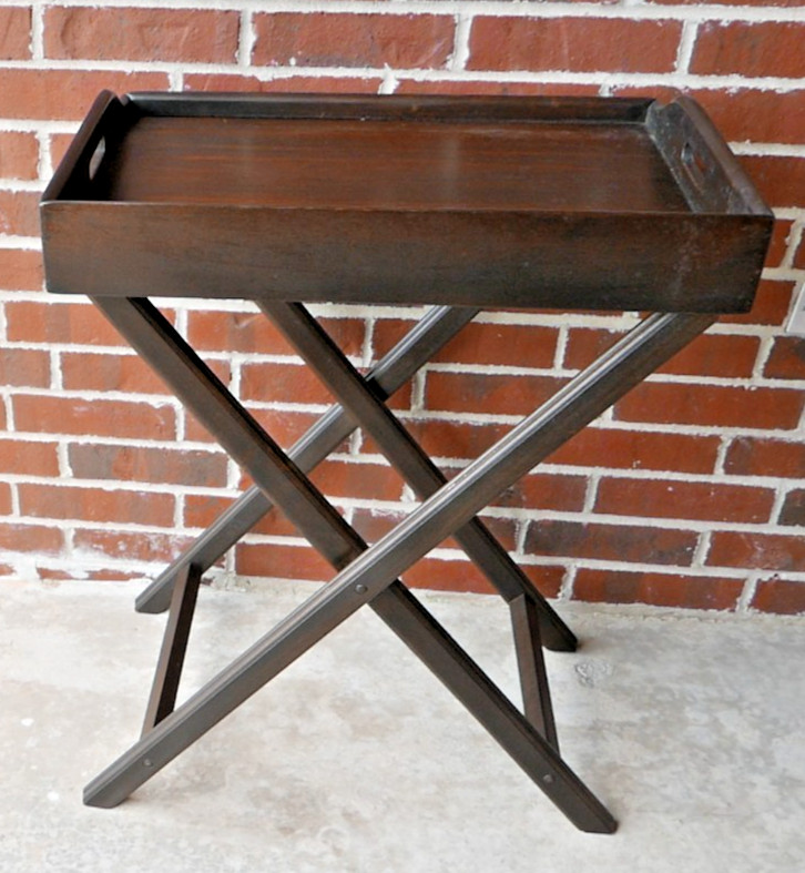 VINTAGE ENGLISH WALNUT BUTLER'S TRAY TABLE WITH FOLDING STAND gallery