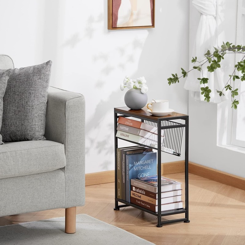 Small Side Table for Small Spaces - Slim End Table with Magazine Holder - 2 in 1 gallery
