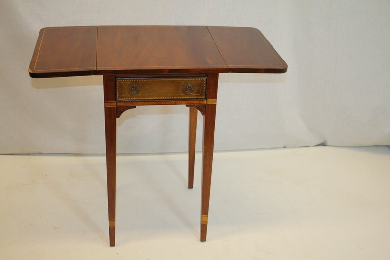 english Inlaid Drop Leaf Table w/ Leather front Drawer by Stiehl New York gallery