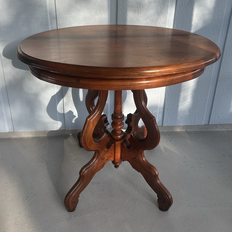 Antique Victorian Oval Parlor Table-Eastlake End Table-Carved Oak Display Stand gallery