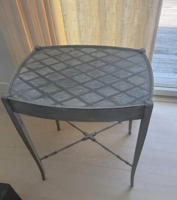 French Directoire Style Wood Period Side Table Distress Faux Paint 18 x 23 x 26h gallery
