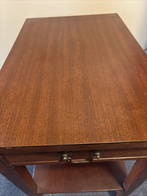 Vintage Mid Century Mersman 2 Tier Walnut End/Side Table with Drawer gallery