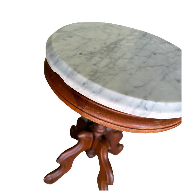 Antique Oval Walnut Marble Top Parlor Table 1800's gallery