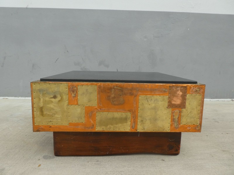 Large 70’s Brutalist Metal Patchwork Sofa Table