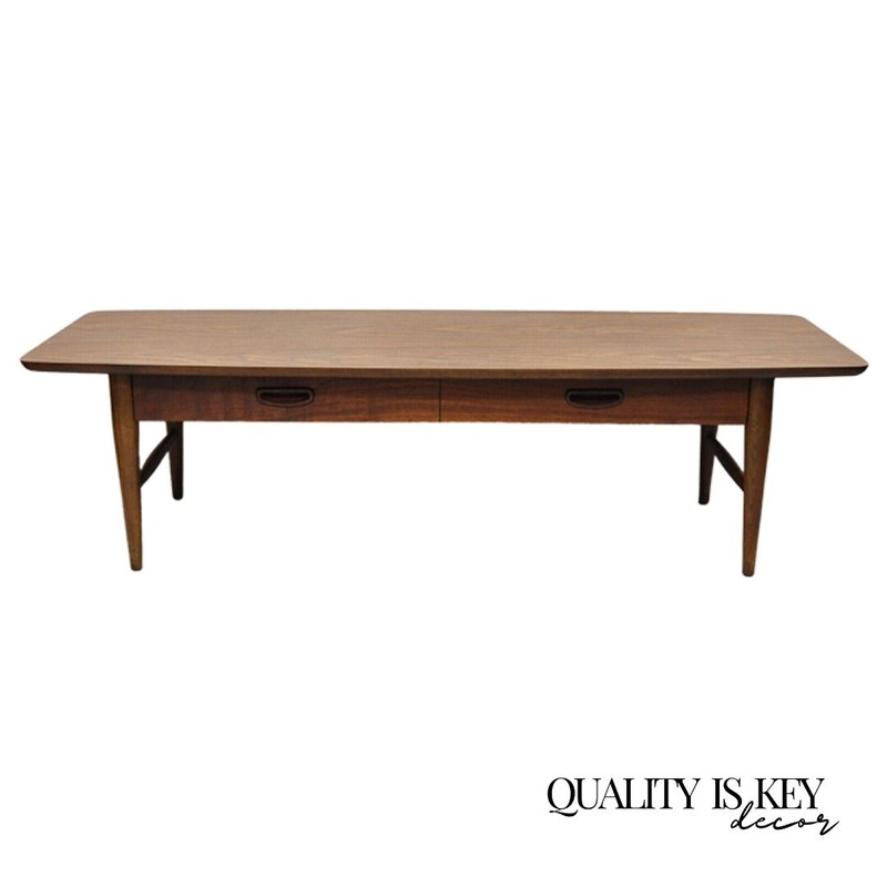 Lane Mid Century Modern 56″ Long Surfboard Laminate Top Coffee Table with Drawer
