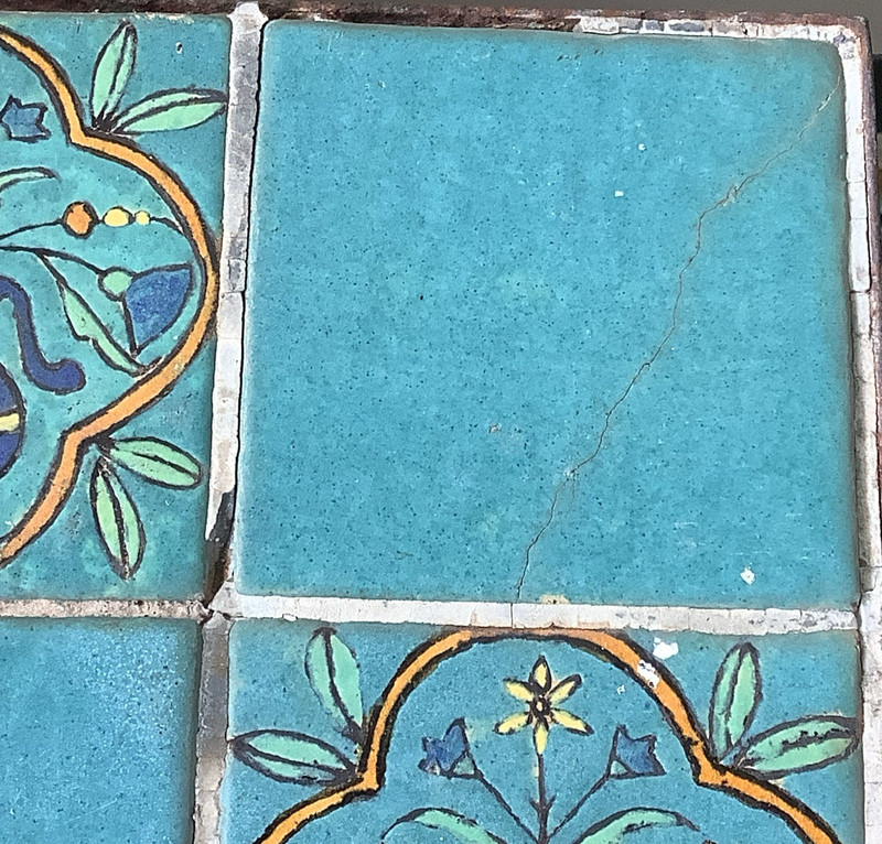 Vintage Wrought Iron Table Ceramic Painted Tiles, Project Piece As Is gallery