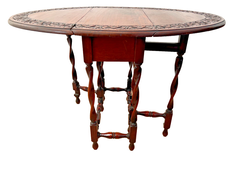 Antique Oval Gate Leg Kitchen Table Drop side Leaf Carved Mahogany Barley Twist gallery