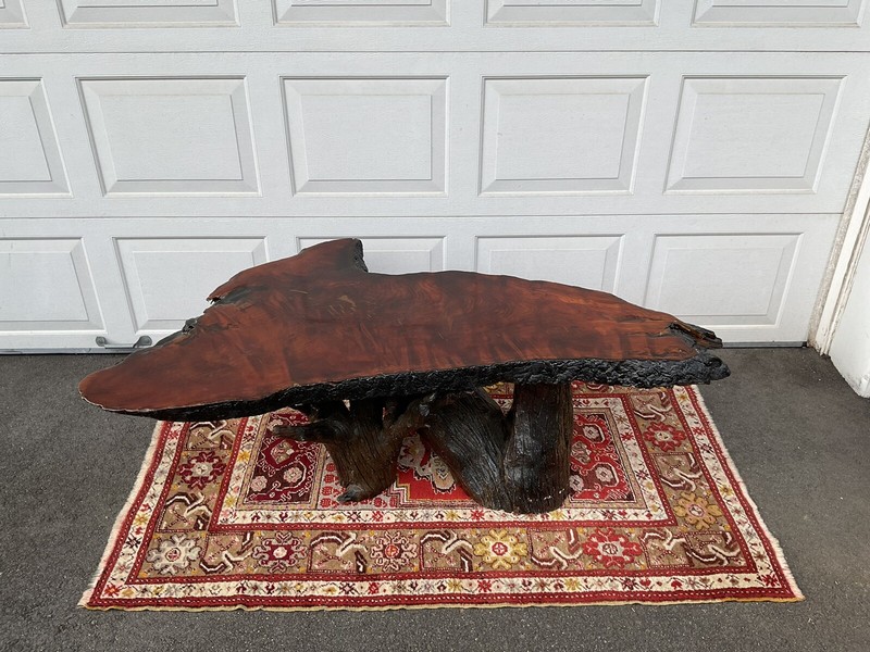 Rustic Handcrafted Free Form Live Edge Slab Redwood Large Coffee Table gallery