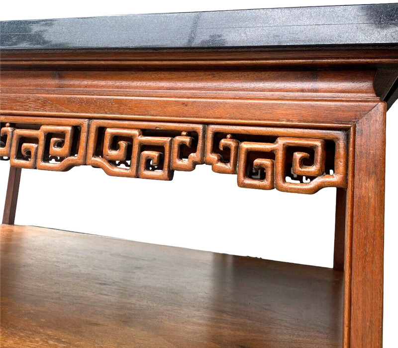 Large Coffee Table Baroque Carved Rose Wood / Black Marble Top 47 X 39 X 19 Inch gallery