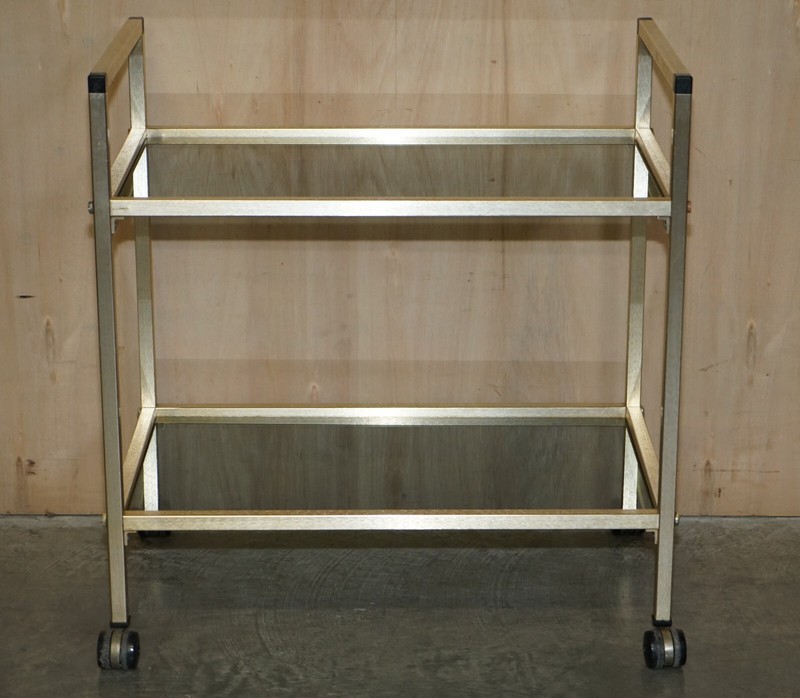 MID CENTURY MODERN GLASS AND POLISHED BRASS CIRCA 1950'S DRINKS TROLLEY gallery