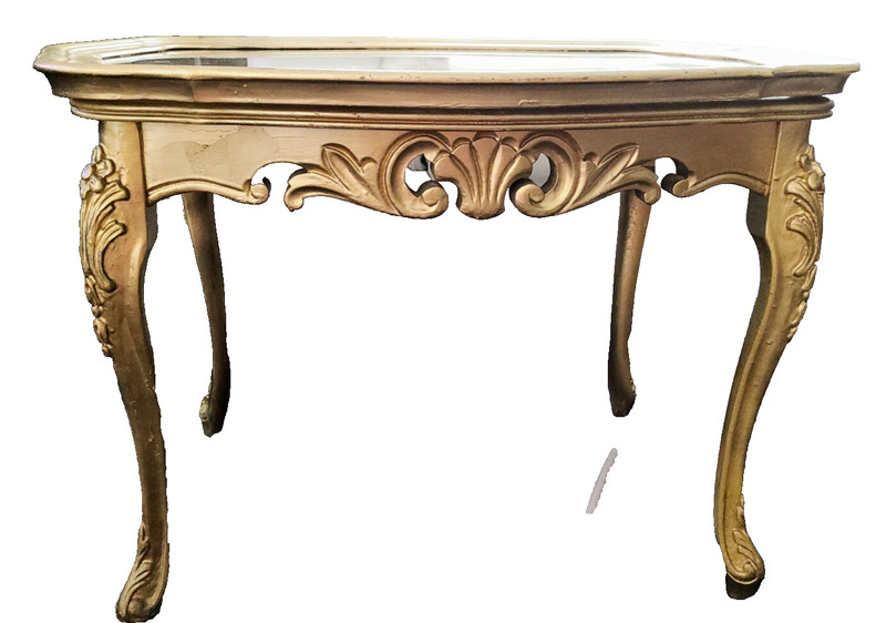 Vtg Gold Hollywood Regency Florentine Table Removable Tray MCM 26"Lx19"Wx18+"T