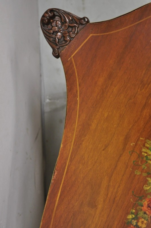 Vintage French Louis XV Style Walnut Coffee Table with Hand Painted Floral Top gallery
