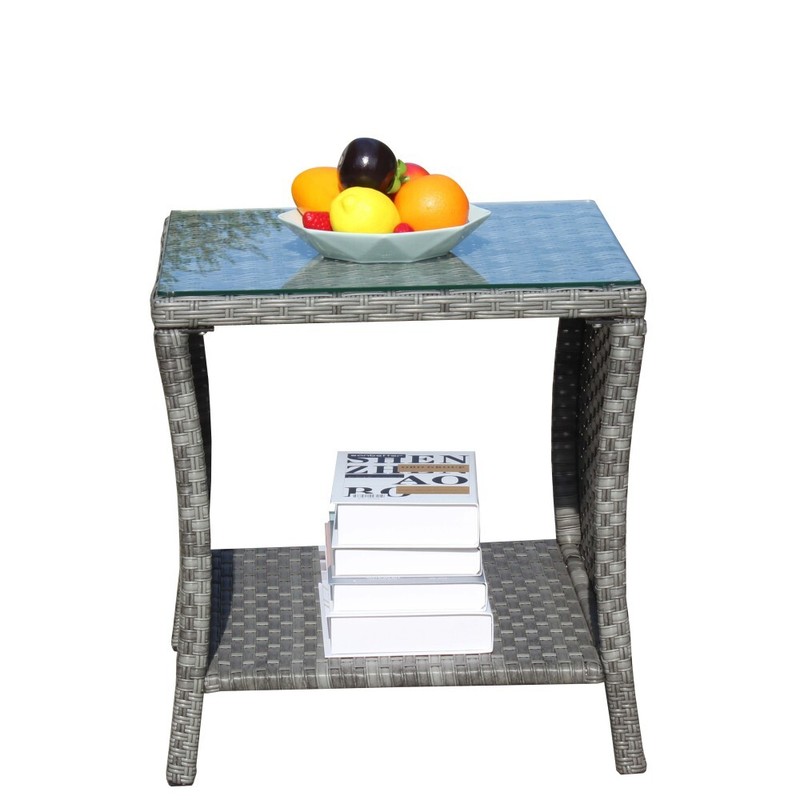Outdoor Patio Furniture 1 Coffee Table with Clear Tempered Glass, Grey Wicker gallery