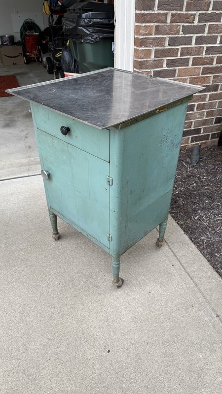 Vintage MCM Rolling Hospital Metal Table Cart Retro Blue Shabby Urban Furniture gallery