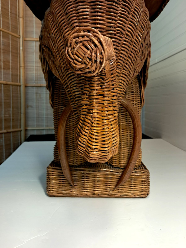 MCM BOHO Wicker Rattan Elephant Table Brown Indoor Outdoor Plant Stand 22 inch H gallery