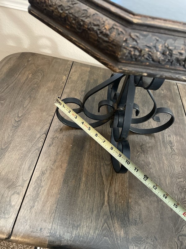 VINTAGE CAST IRON SCROLLED ACCENT TABLE Wood Carved Floral Black Octagon 16” MCM gallery