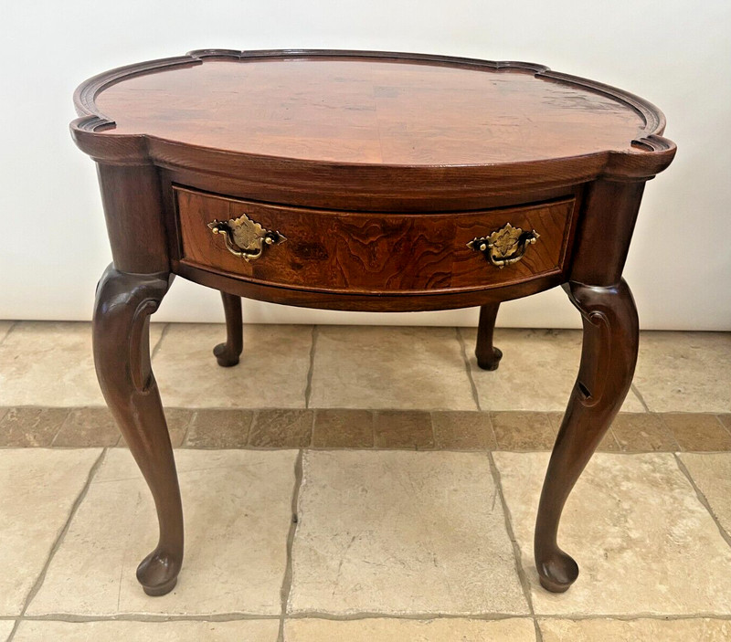 Vintage Hekman Round Table with Drawer French Style Burl Mahogany gallery