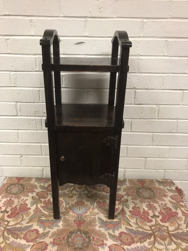 ANTIQUE VTG SMOKE STAND SIDE TABLE WITH DOOR 26 3/4” X 10 1/2” X 9 1/4” DEEP