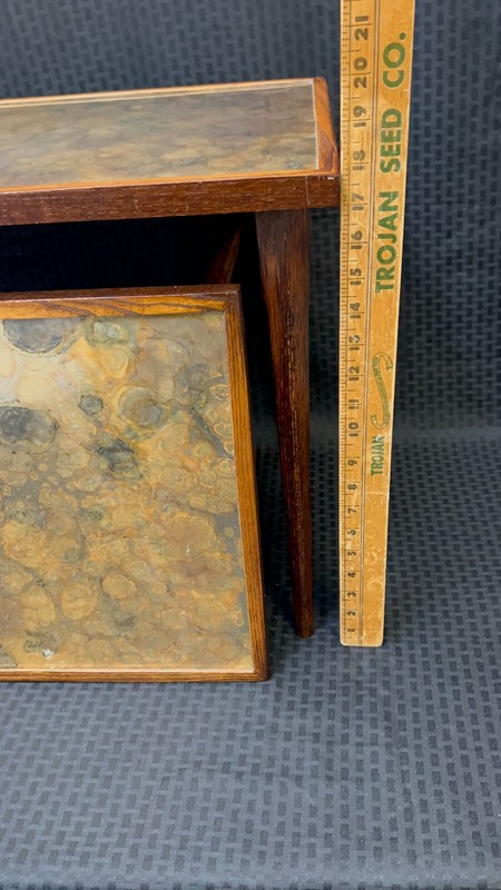 MCM Hollywood Regency Gold Agate Laminate top wood stacking tables Vintage RARE gallery