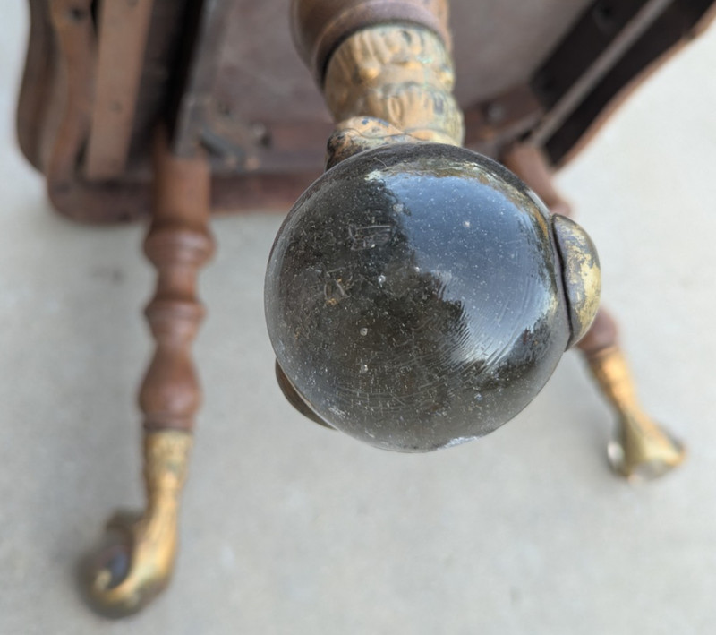 Antique Victorian Tiger Oak Parlor Lamp Table Turned Legs & Glass Ball Claw Feet gallery