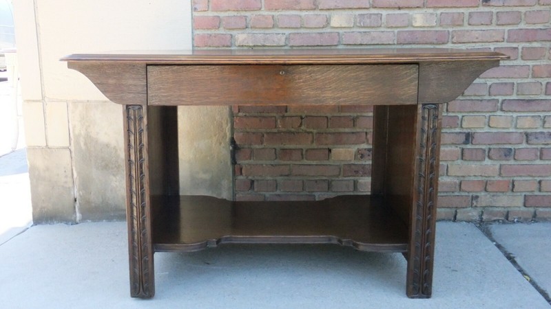 AntQ Arts & Crafts Mission c.1910 Quarter Sawn Solid Oak Library Table Desk