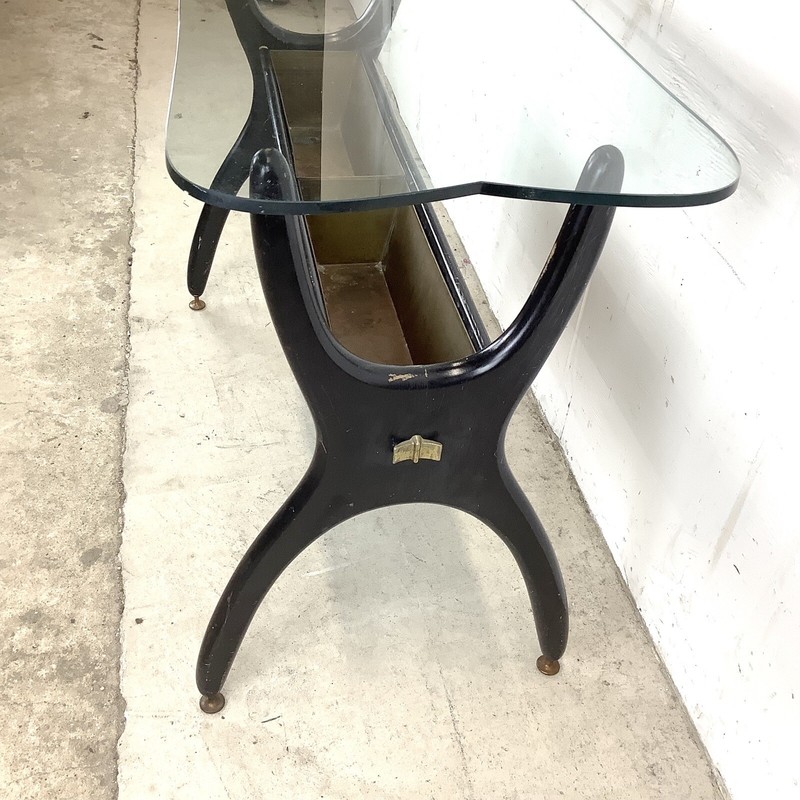 Mid-Century Scuptural Base Console Table With Glass Top gallery