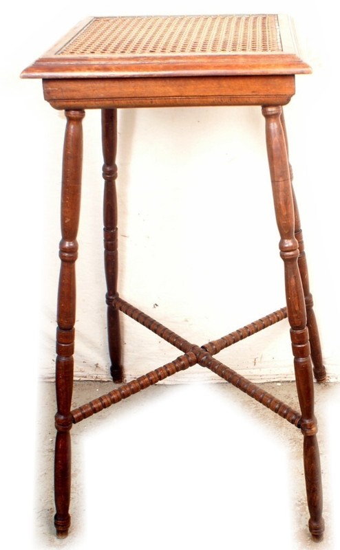 Vintage French Import Rattan Oak Window Table Plant Lamp Stand , Excellent