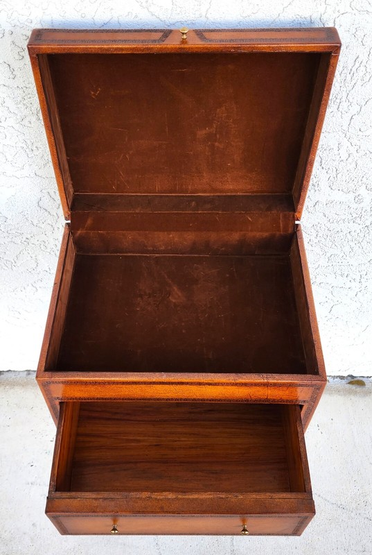 Italian Box Table Leather Wrapped Wrought Iron gallery