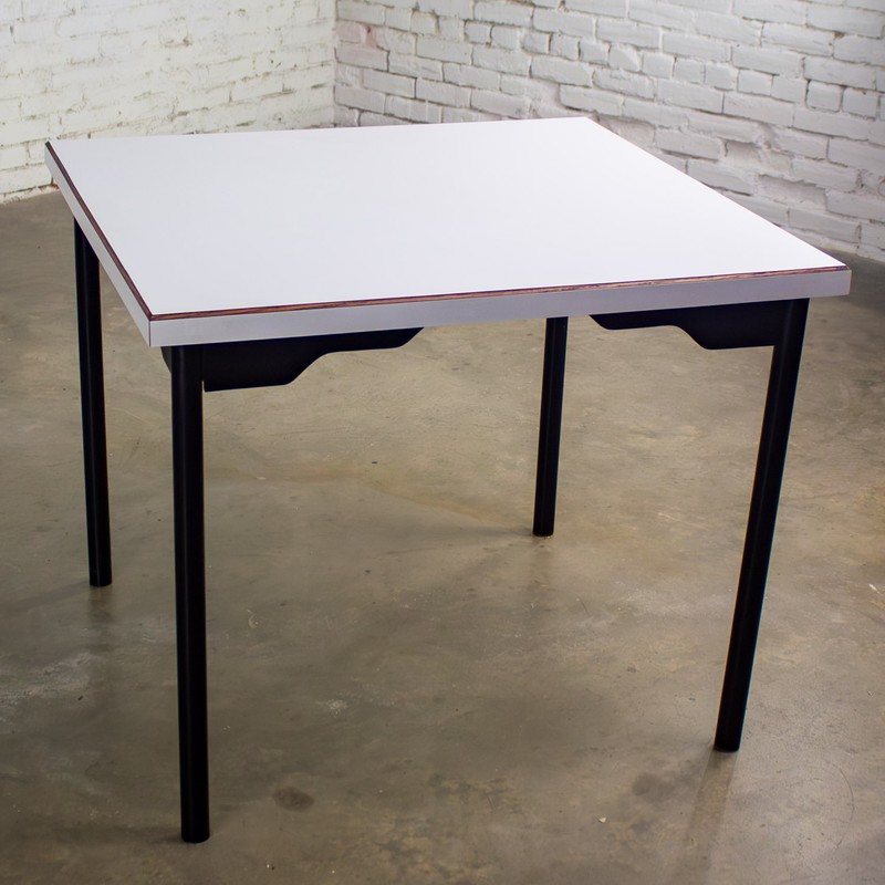 MCM to Modern Square Dining Table w/Black Steel Tube Frame & White Laminate Top