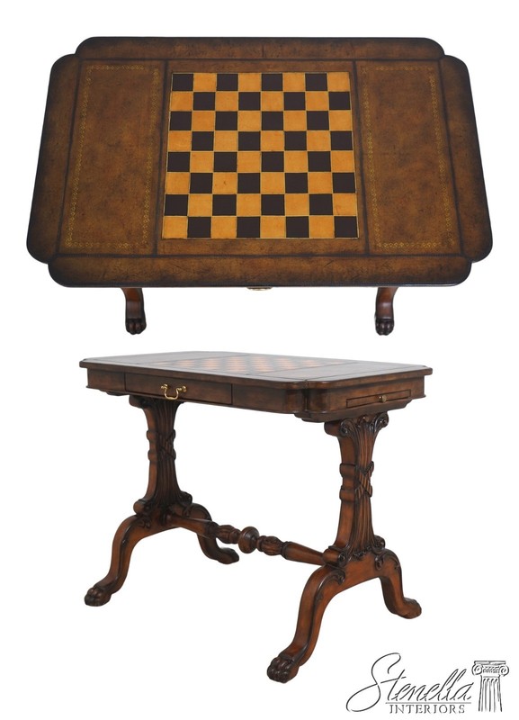 L72141: Leather Wrapped Inlaid Mahogany Games Table