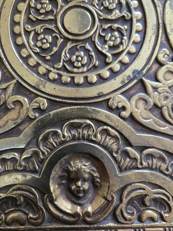 19th Century Embossed 3 Tier Brass Side Table Floral Arabesques Sculpted Busts gallery