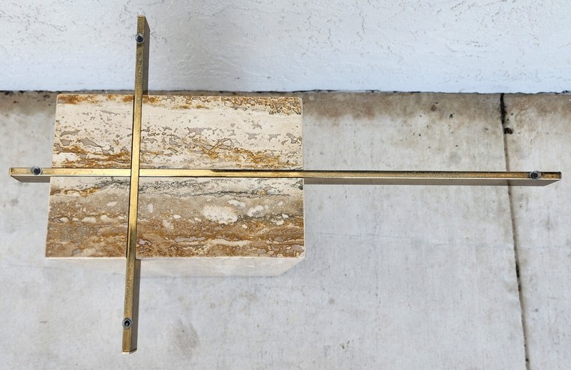 Travertine Side Table Marble Glass by ARTEDI 1970s gallery