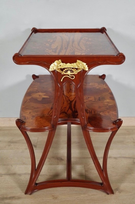 Louis Majorelle, Butomées table in inlaid mahogany, gilded bronze, circa 1900
