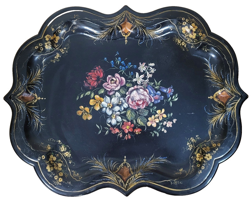 Vintage 20th C ENGLISH Regency Style BAMBOO Base PAPIER MACHE TRAY Coffee TABLE gallery