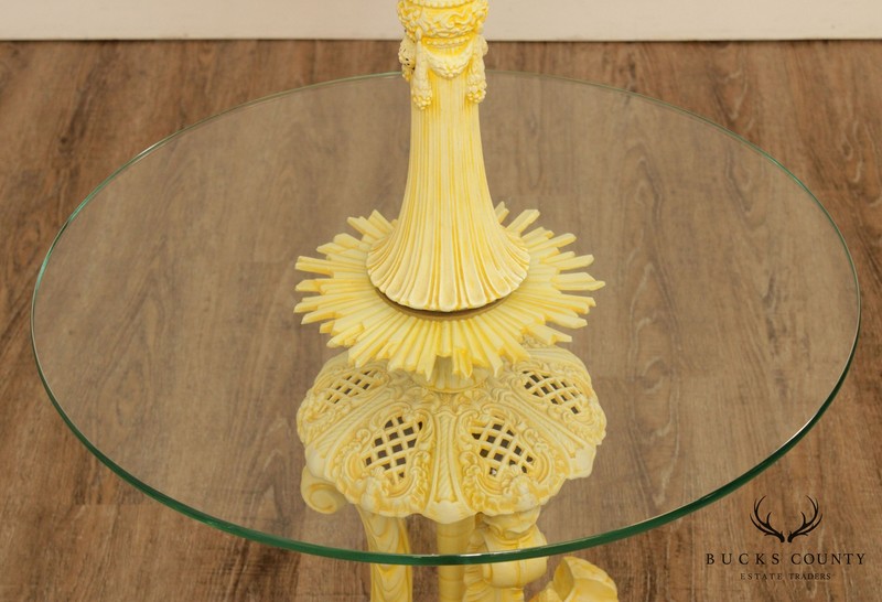 Hollywood Regency Vintage Yellow Slag Glass Floor Lamp Table gallery