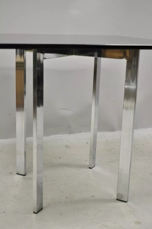 Mid 20th Century Chrome X-Frame Smoked Glass Barcelona Style Side End Table gallery
