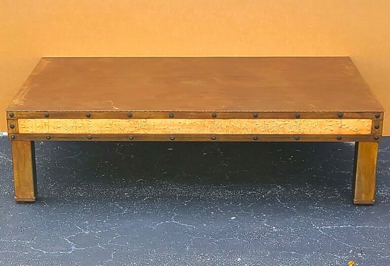 Huge Copper Coffee Cocktail Table 73" x 49" gallery