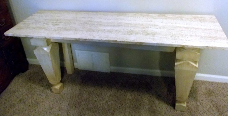 Vtg MCM POST MODERN 70's Console TABLE TRAVERTINE Italian MARBLE Memphis style gallery