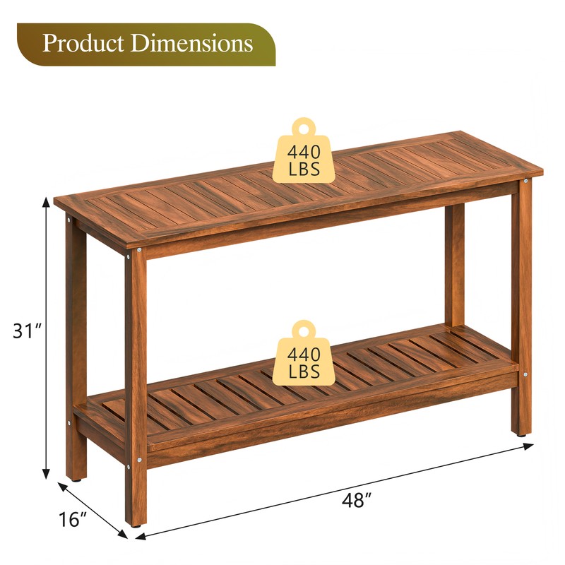 Natural Wooden Console Table 48in Indoor Outdoor Buffet Bar Storage Organizer gallery