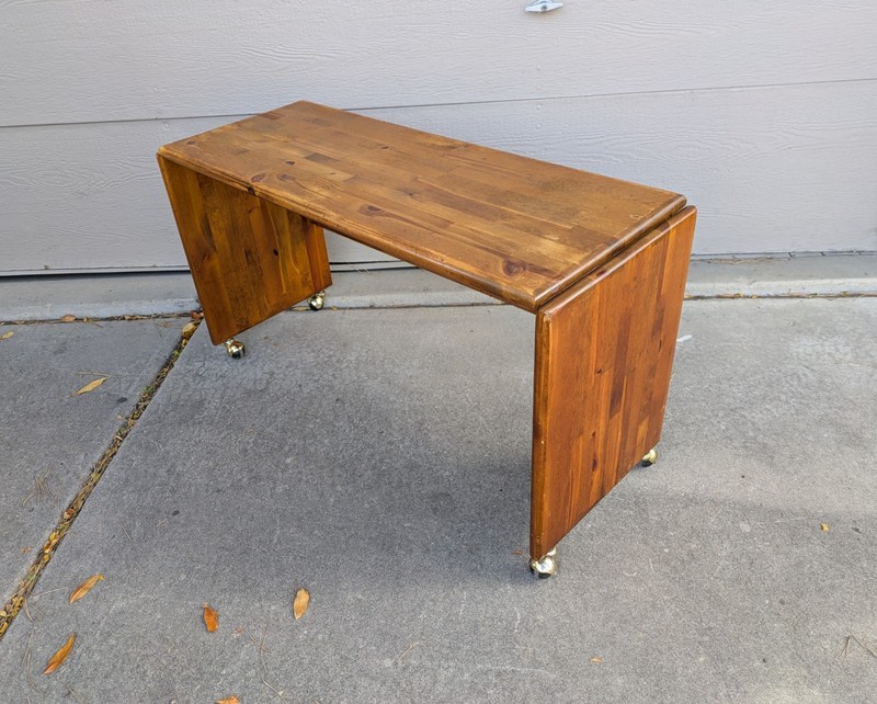 Vintage Mid Century Modern Rustic Country Solid Wood Rolling Desk Table R53